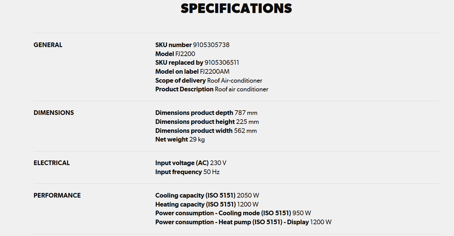 Dometic Freshjet 2200 specifications pt1